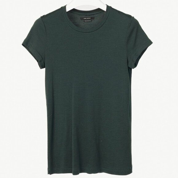 Isabel Marant Green Wool-Jersey Short-Sleeve Tee - Picture 1 of 7
